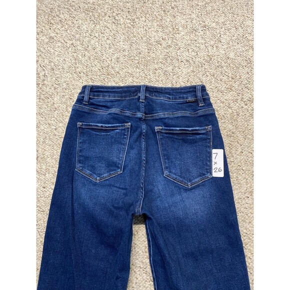 RISEN High-Rise Exposed Button Fly Dark Wash Crop Flare Raw Hem 7/28 - Picture 4 of 8